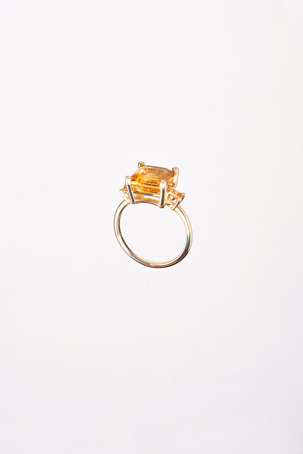 Anillo Citrina Con Zafiro Naranja Oro Amarillo