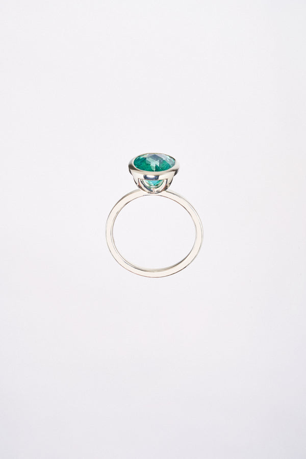 Anillo Topacio Misticio Corte Ovalado Bisel Oro Blanco