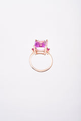 Anillo Turmalina Rosa Corte Esmeralda Con Rubi Oro Rosa